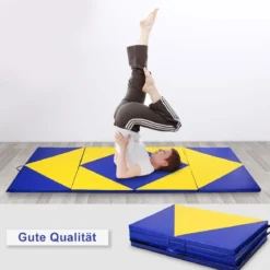 Weichbodenmatte Klappbar Turnmatte Gymnastikmatte Blau und Gelb 300 x 120 x 5 cm