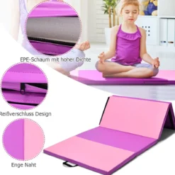 Weichbodenmatte 240 x 120 x 5 cm Yogamatte mit Klettverschluss &2 Tragegriffe Rosa