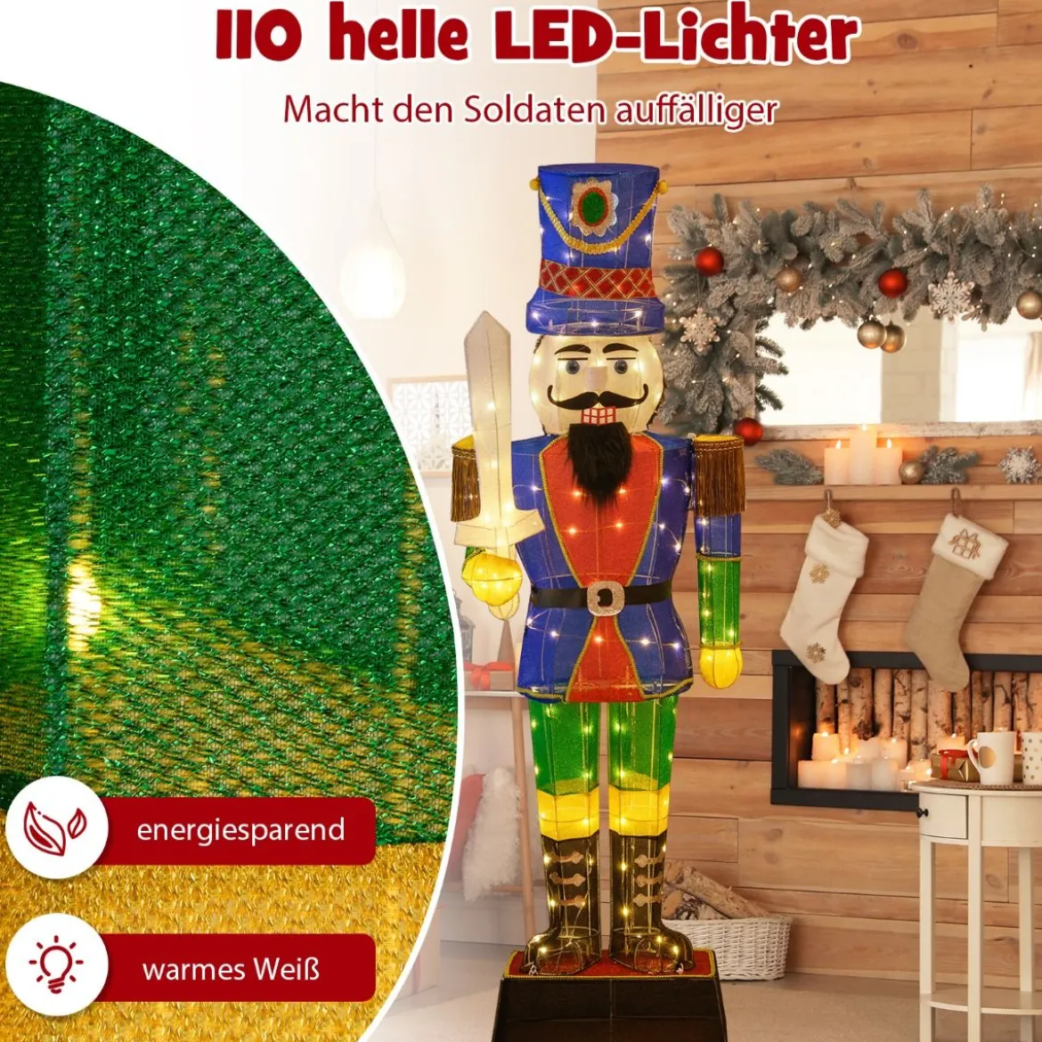 Weihnachten Nussknacker Figur groß beleuchtete Weihnachtsdeko XXL 184 cm