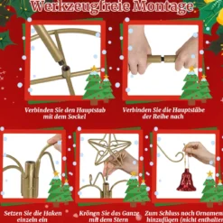 Weihnachtsstrumpfhalter Displaybaum mit 16 Haken & Sternspitze Ornament-Hängegestell Metallständer Golden
