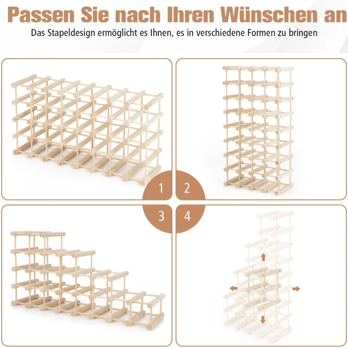 Weinregal aus Holz Flaschenständer Weinständer für 36 Flaschen Flaschenregal Weinflaschenhalter Natur