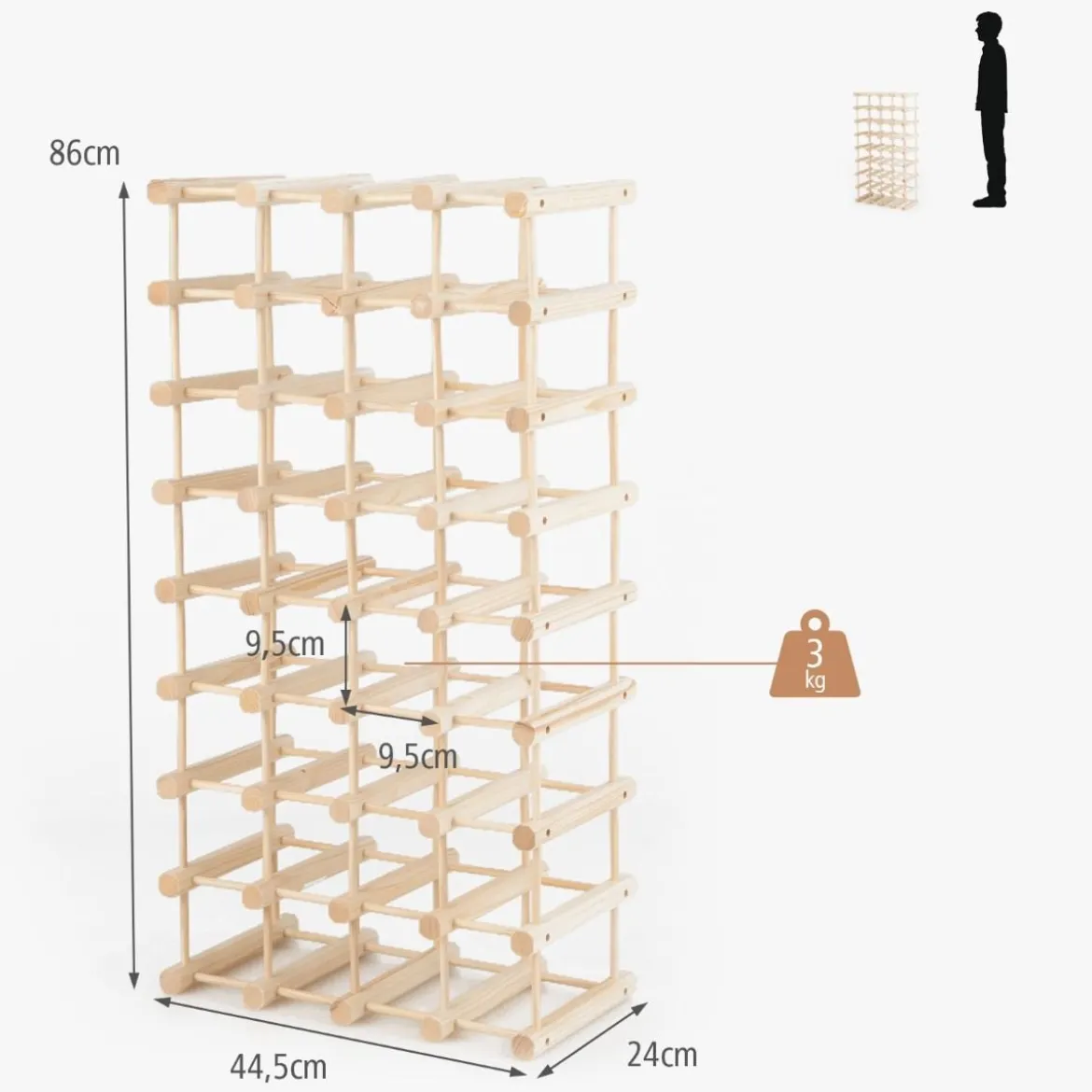 Weinregal aus Holz Flaschenständer Weinständer für 36 Flaschen Flaschenregal Weinflaschenhalter Natur