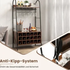 Weinregal Flaschenregal für 18 Flaschen Weinständer mit 5 Weinglashaltern 63 x 32 x 114,5 cm Rustikales Braun