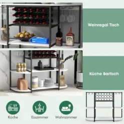 Weinregal mit Glashalter & Regalen 3 Ebenen Flaschenregal für 18 Weinflaschen & 8 Gläser 120 x 40 x 91 cm Weiß