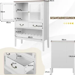 Weinschrank aus Kiefernholz mit 2 Türen & 2 Schubladen & offenes Weinregal Kippsicherung