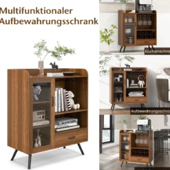 Weinschrank für Zuhause Spirituosenschrank mit Tür & Schublade 80 x 40 x 95 cm Natur