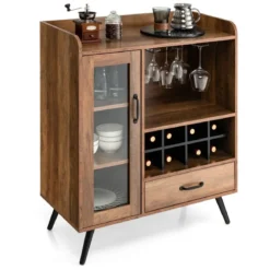 Weinschrank für Zuhause Spirituosenschrank mit Tür & Schublade 80 x 40 x 95 cm Natur