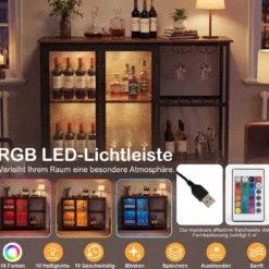 Weinschrank mit LED-Beleuchtung & Weinregalen & Glashalter & Glastür & Steckdosen Barschrank