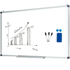 Weißwandtafel mit Abnehmbarer Stiftablage Aluminiumrahmen Magnetisches Whiteboard 50 x 35 cm Weiß