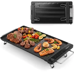 1300W Elektrische Grillplatte Teppanyaki Grill mit Abnehmbarem Touch-Panel Temperaturregelung Schwarz