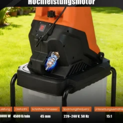 3000W Elektrischer Häcksler mit 50L Auffangbehälter Holzhäcksler Elektro Gartenhäcksler Orange