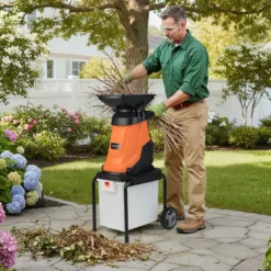 3000W Elektrischer Häcksler mit 50L Auffangbehälter Holzhäcksler Elektro Gartenhäcksler Orange