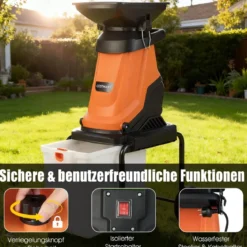 3000W Elektrischer Häcksler mit 50L Auffangbehälter Holzhäcksler Elektro Gartenhäcksler Orange