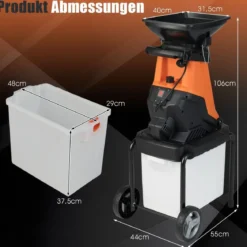 3000W Elektrischer Häcksler mit 50L Auffangbehälter Holzhäcksler Elektro Gartenhäcksler Orange