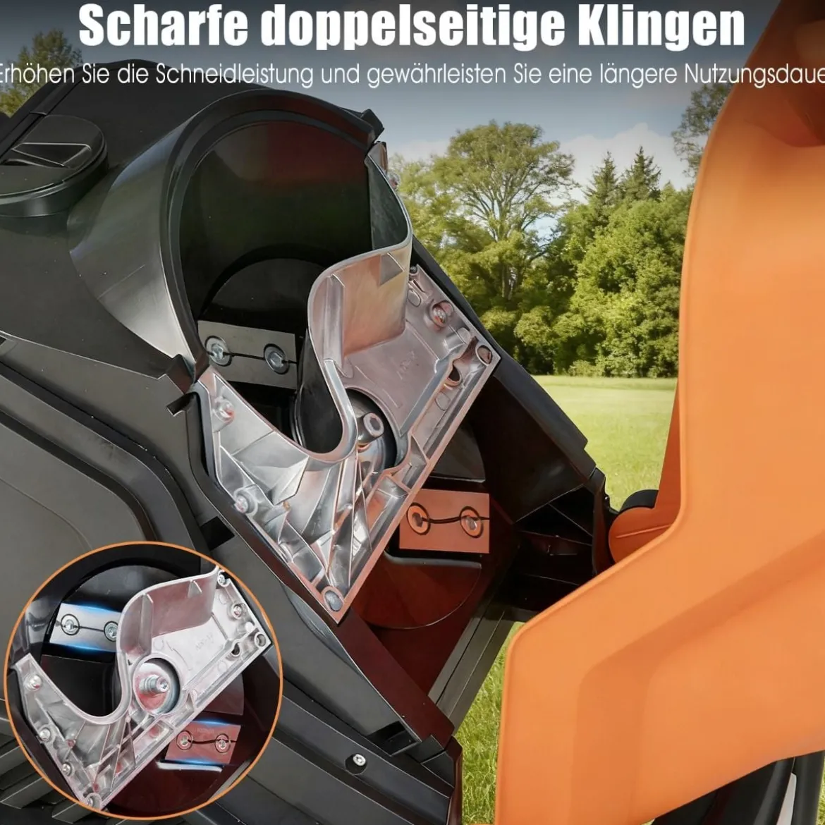 3000W Elektrischer Häcksler mit 50L Auffangbehälter Holzhäcksler Elektro Gartenhäcksler Orange
