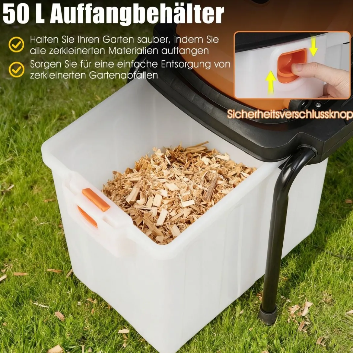 3000W Elektrischer Häcksler mit 50L Auffangbehälter Holzhäcksler Elektro Gartenhäcksler Orange