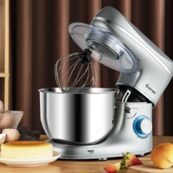1300W Elektrischer Standmixer Rührmaschine 5,5L Küchenmaschine mit 10-stufigen Geschwindigkeit Silber