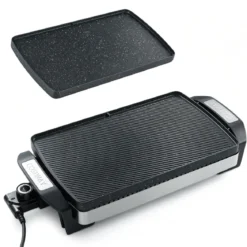 1500 W Elektrischer Tischgrill mit Wendbarer Vielseitiger Grillplatte 41 × 25 cm Schwarz