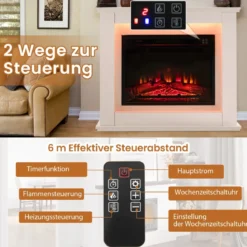 1800W Elektrokamin mit Holzrahmen 17℃-27℃ Elektrischer Kamin 6H Timer Weiß