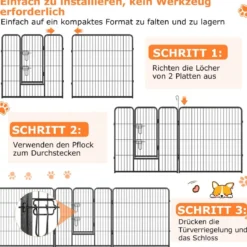 Welpenauslauf 80cm hoch 8-teilig faltbares Freilaufgehege Hundelaufstall Metall Schwarz
