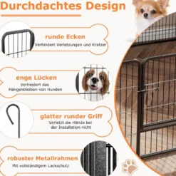Welpenauslauf 60cm hoch 8-teilig faltbares Freilaufgehege Hundelaufstall aus Metall Schwarz