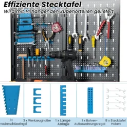 Werkbank mit Stecktafel Arbeitsbank zur Werkzeugaufbewahrung mit Regalen Schublade Schwarz + Blau