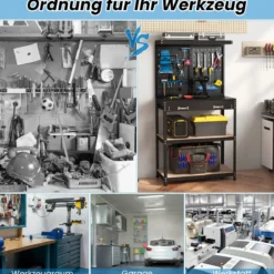 Werkbank mit Stecktafel Arbeitsbank zur Werkzeugaufbewahrung mit Regalen Schublade Schwarz + Blau