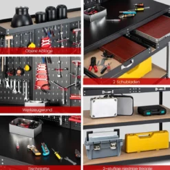 Werkbank mit Stecktafel & Schubladen & Regalen & 25 Hängezubehörteilen Garagen Arbeitstisch