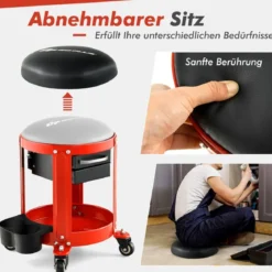 Werkstatthocker 150 kg Belastbar Werkstattsitz mit 2 Schubladen & Dosenhalter