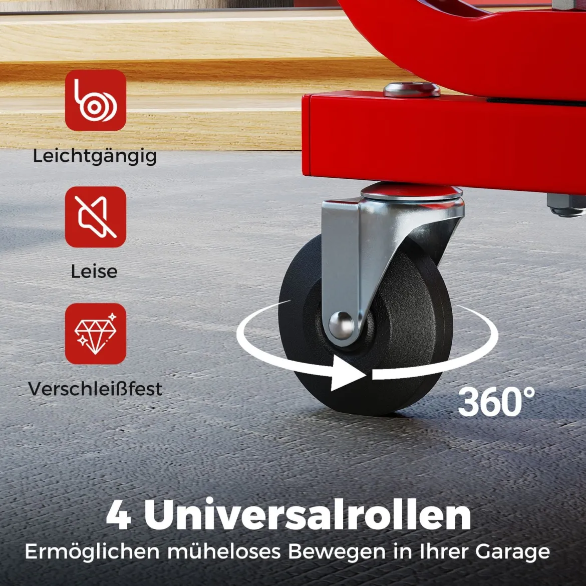 Werkstatthocker mit Rollen & 185 kg Tragfähigkeit Werkstatt Rollsitz Arbeitshocker Schwarz