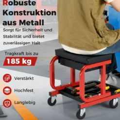 Werkstatthocker mit Rollen & 185 kg Tragfähigkeit Werkstatt Rollsitz Arbeitshocker Schwarz