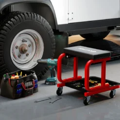 Werkstatthocker mit Rollen & 185 kg Tragfähigkeit Werkstatt Rollsitz Arbeitshocker Schwarz
