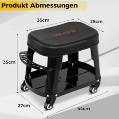 Werkstatthocker Werkstattstuhl mit Geräteablage und Werkzeughalter Werkstatt Rollhocker Schwarz