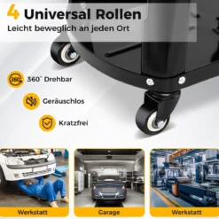 Werkstatthocker Werkstattstuhl mit Geräteablage und Werkzeughalter Werkstatt Rollhocker Schwarz