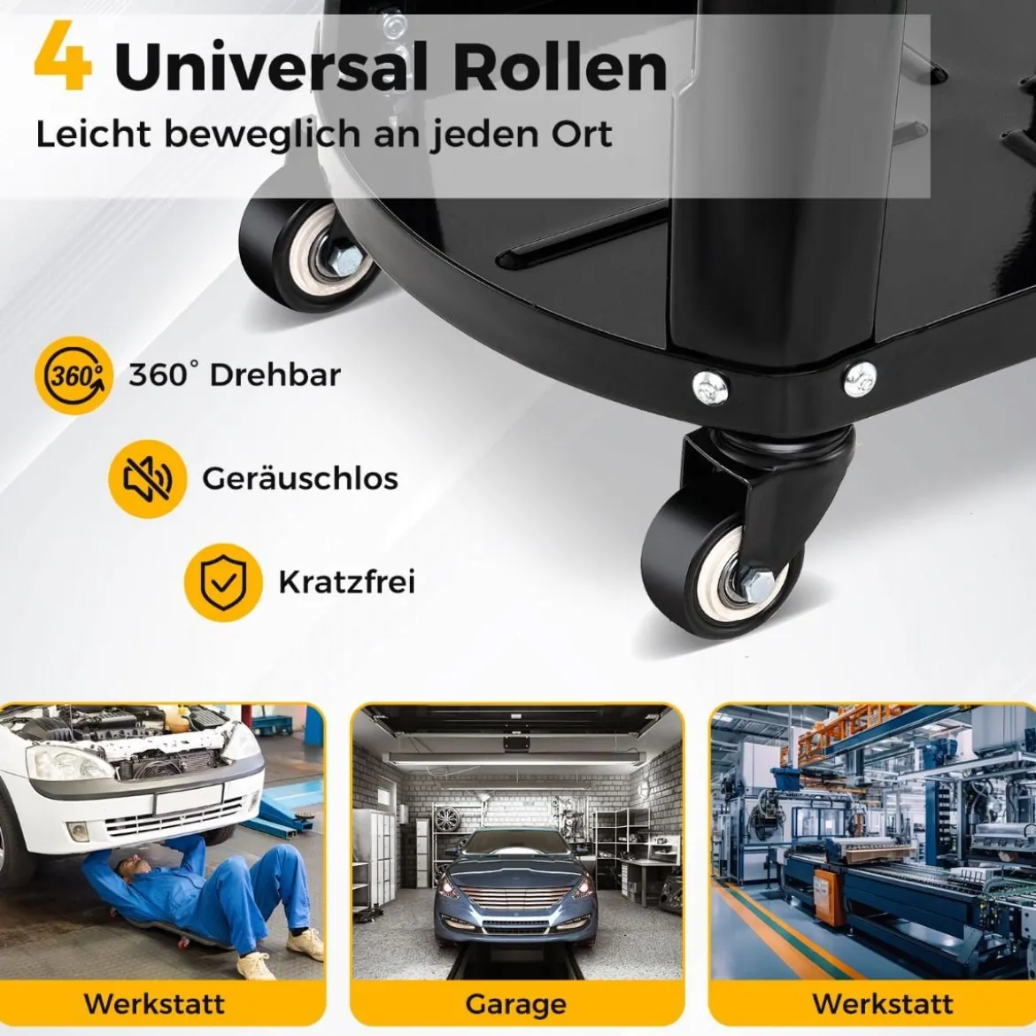 Werkstatthocker Werkstattstuhl mit Geräteablage und Werkzeughalter Werkstatt Rollhocker Schwarz