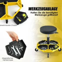 Werkstatt Rollsitz mit Ablage & 4 Universalrollen 150 kg Belastbar Höhenverstellbar Gelb