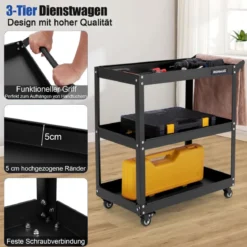 Werkstatt-Rollwagen 3 Etagen Werkstattwagen mit 4 Universalrädern & Griff 73 x 36 x 75 cm Schwarz