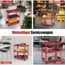 Werkstatt-Rollwagen 3 Etagen Werkstattwagen mit 4 Universalrädern & Griff 73 x 36 x 75 cm Rot