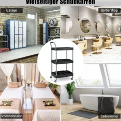 Werkstattwagen Rollwagen mit 3 Etagen Werkzeugwagen mit abgetrennten Fächern 59 x 45 x 107 cm Schwarz