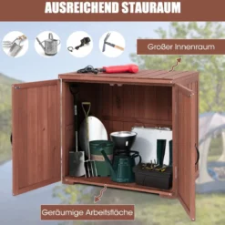 Werkzeugschrank aus massivem Tannenholz mit Doppeltüren und praktischen Türgriffen Braun