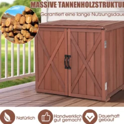 Werkzeugschrank aus massivem Tannenholz mit Doppeltüren und praktischen Türgriffen Braun