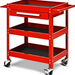 Werkzeugwagen 3 Etagen Werkstattwagen Handwagen mit Schublade Metall Rot80 x 41 x 79,5 cm