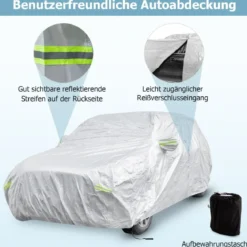 Wetterfeste Abdeckplane für Fahrzeuge Autoabdeckung mit Reißverschlusstür 516 x 191 x 164 cm Silber