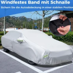 Wetterfeste Abdeckplane für Fahrzeuge Autoabdeckung mit Reißverschlusstür 431 x 160 x 115 cm Silber