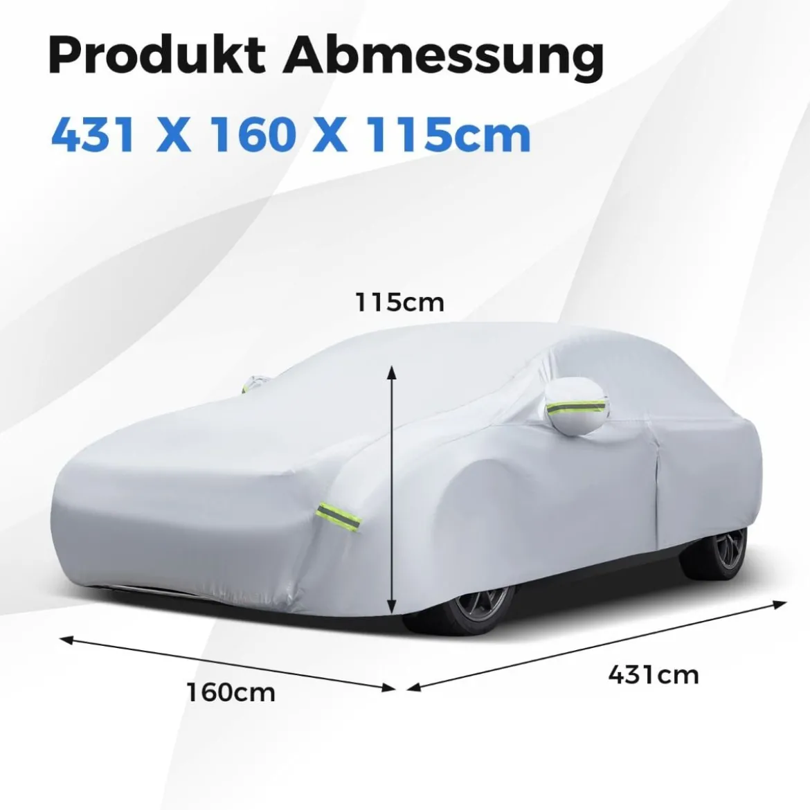Wetterfeste Abdeckplane für Fahrzeuge Autoabdeckung mit Reißverschlusstür 431 x 160 x 115 cm Silber