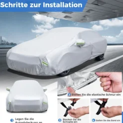 Wetterfeste Abdeckplane für Fahrzeuge Autoabdeckung mit Reißverschlusstür 431 x 160 x 115 cm Silber