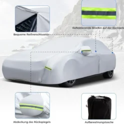 Wetterfeste Abdeckplane für Fahrzeuge Autoabdeckung mit Reißverschlusstür 431 x 160 x 115 cm Silber