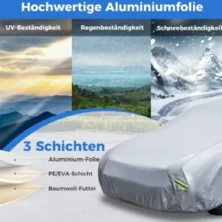 Wetterfeste Abdeckplane für Fahrzeuge Autoabdeckung mit Reißverschlusstür 431 x 160 x 115 cm Silber