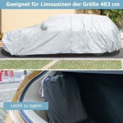 Wetterfeste Abdeckplane für Fahrzeuge Autoabdeckung mit Reißverschlusstür 483 x 191 x 153 cm Silber