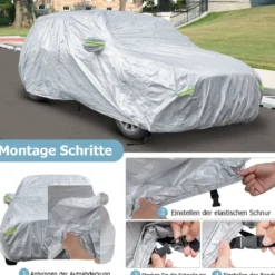 Wetterfeste Abdeckplane für Fahrzeuge Autoabdeckung mit Reißverschlusstür 483 x 191 x 153 cm Silber